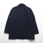 YAMANE (EVISU) Tweed Quilted Jacket, Size L, Navy, Embroidered Seagull Print, Padding, Tartan Check Lining