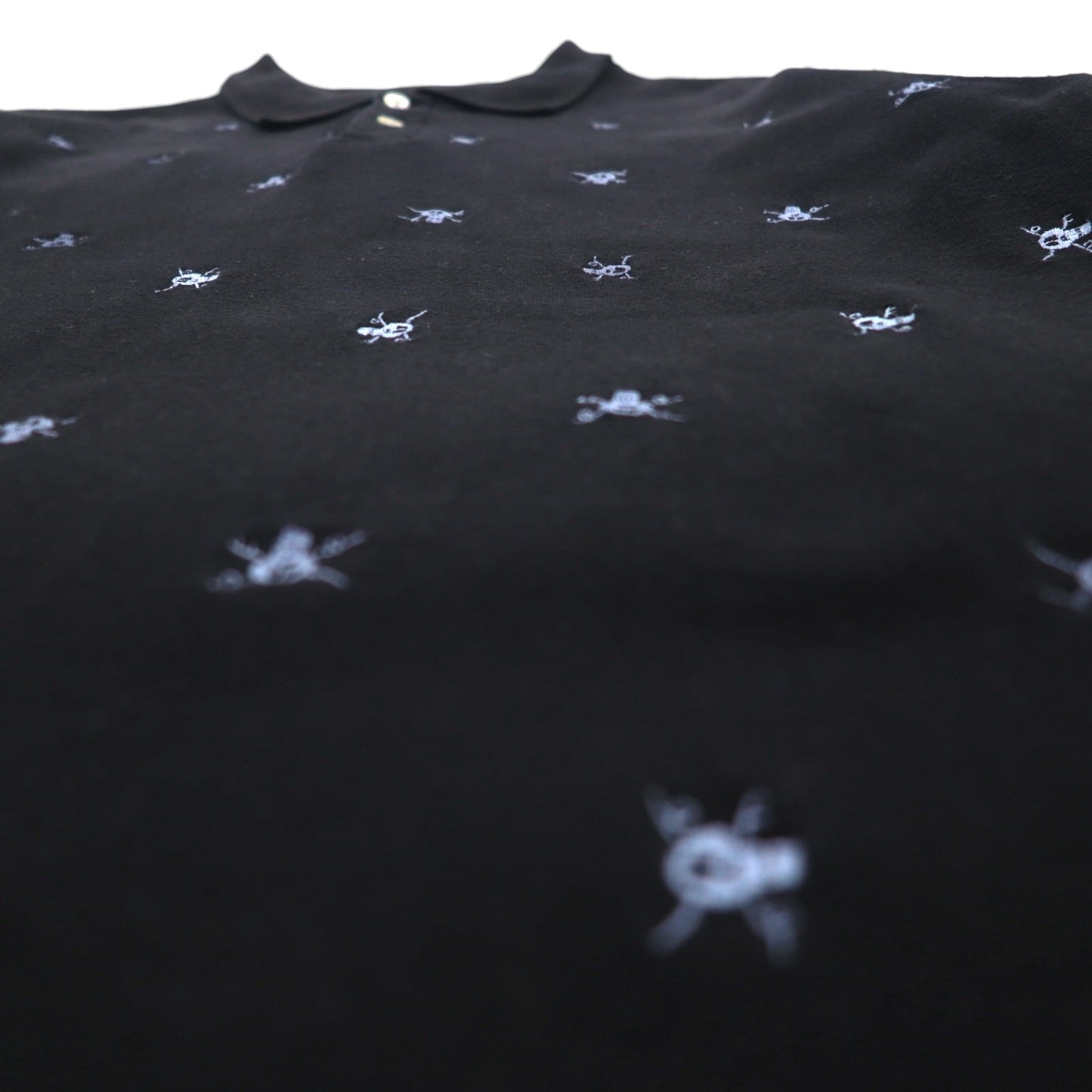 Stussy Skull Embroidered Polo Shirt, Size M, Black Cotton, Pique All-Over Print