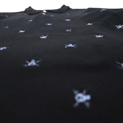 Stussy Skull Embroidered Polo Shirt, Size M, Black Cotton, Pique All-Over Print