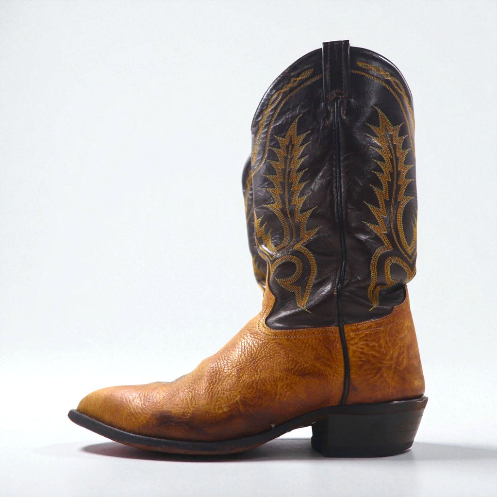 Tony Lama Cowboy Western Boots, Size 28cm, Leather, 6552, Carved Stitch Embroidery, Two-Tone