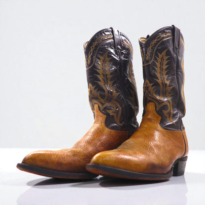 Tony Lama Cowboy Western Boots, Size 28cm, Leather, 6552, Carved Stitch Embroidery, Two-Tone