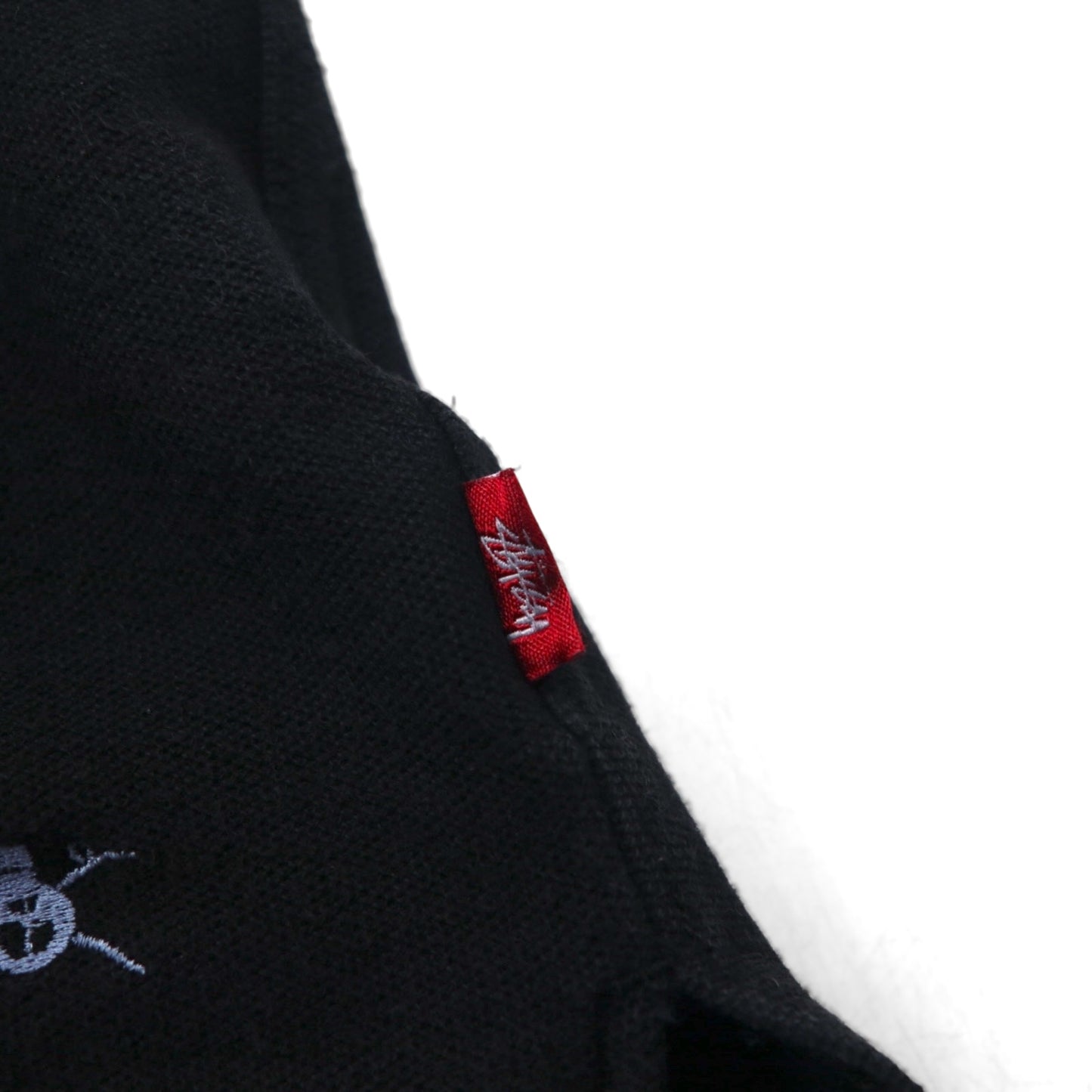 Stussy Skull Embroidered Polo Shirt, Size M, Black Cotton, Pique All-Over Print
