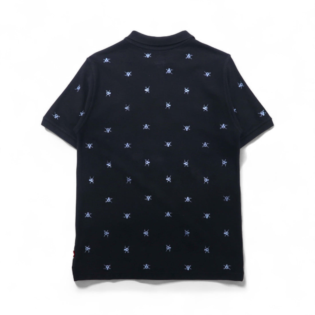 Stussy Skull Embroidered Polo Shirt, Size M, Black Cotton, Pique All-Over Print