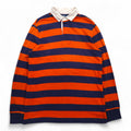 Polo by Ralph Lauren 90s Striped Rugby Shirt L Orange Navy CUSTOM FIT Small Pony Embroidery
