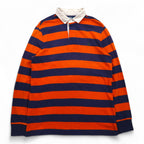 Polo by Ralph Lauren 90s Striped Rugby Shirt L Orange Navy CUSTOM FIT Small Pony Embroidery