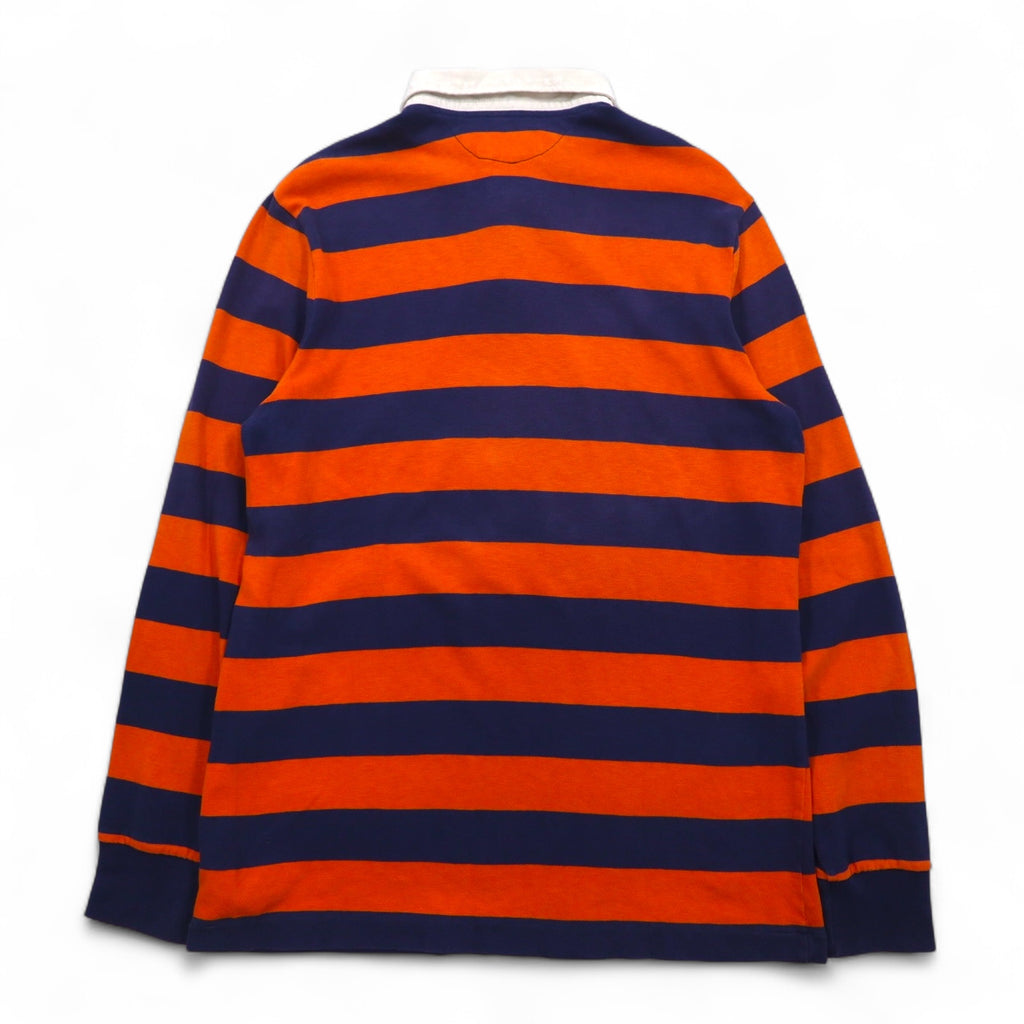 Polo by Ralph Lauren 90s Striped Rugby Shirt L Orange Navy CUSTOM FIT Small Pony Embroidery