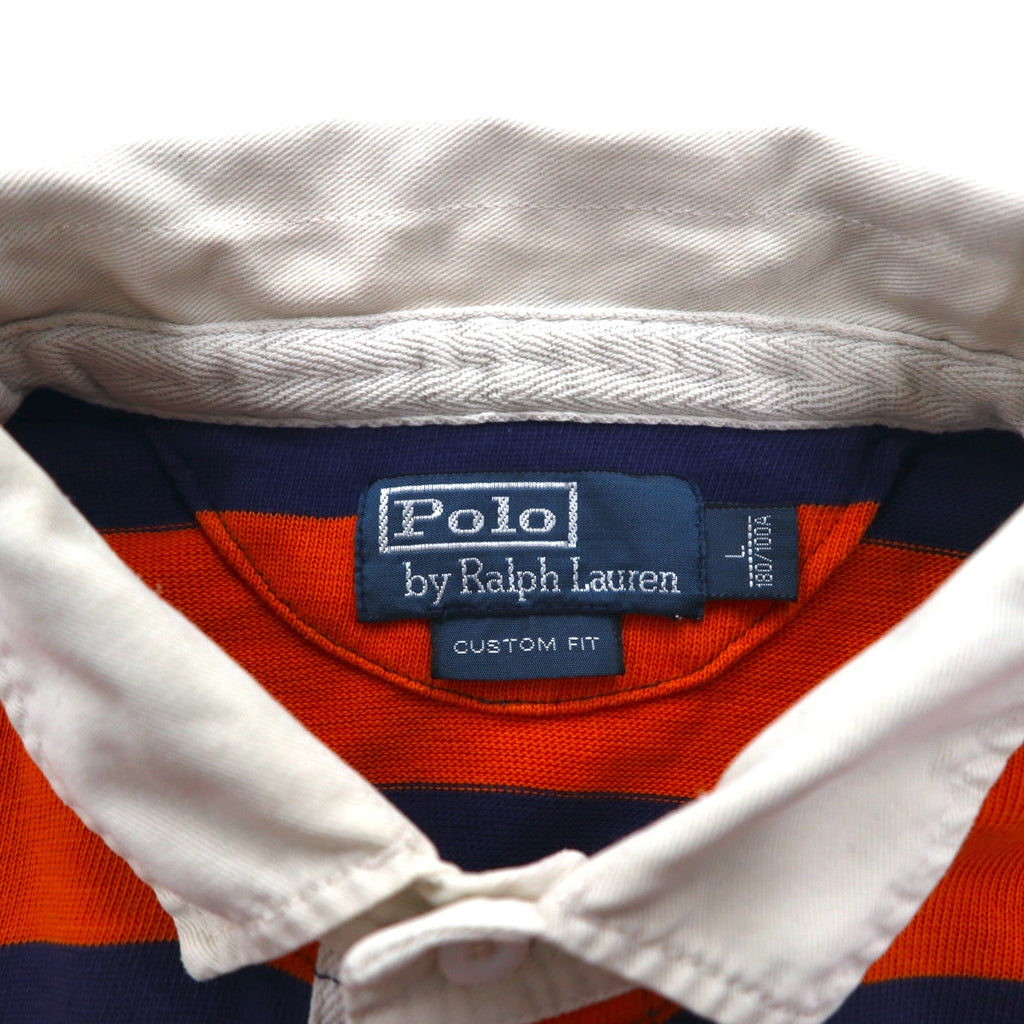 Polo by Ralph Lauren 90s Striped Rugby Shirt L Orange Navy CUSTOM FIT Small Pony Embroidery