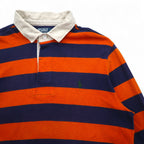 Polo by Ralph Lauren 90s Striped Rugby Shirt L Orange Navy CUSTOM FIT Small Pony Embroidery