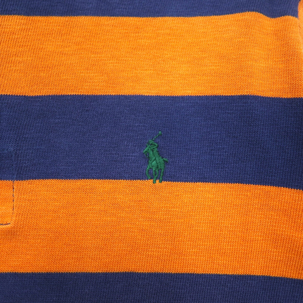 Polo by Ralph Lauren 90s Striped Rugby Shirt L Orange Navy CUSTOM FIT Small Pony Embroidery