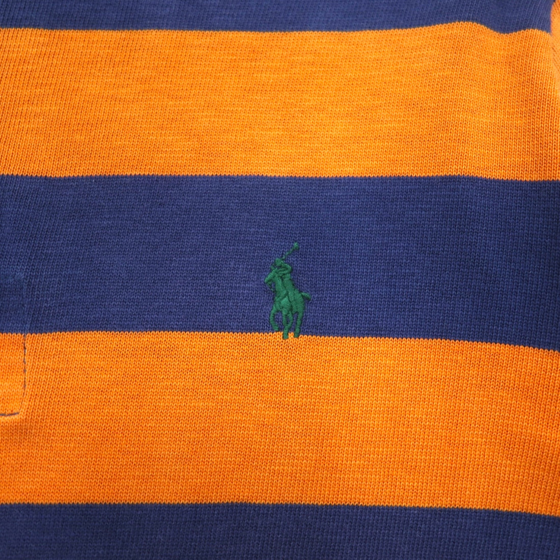 Polo by Ralph Lauren 90s Striped Rugby Shirt L Orange Navy CUSTOM FIT Small Pony Embroidery