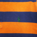 Polo by Ralph Lauren 90s Striped Rugby Shirt L Orange Navy CUSTOM FIT Small Pony Embroidery