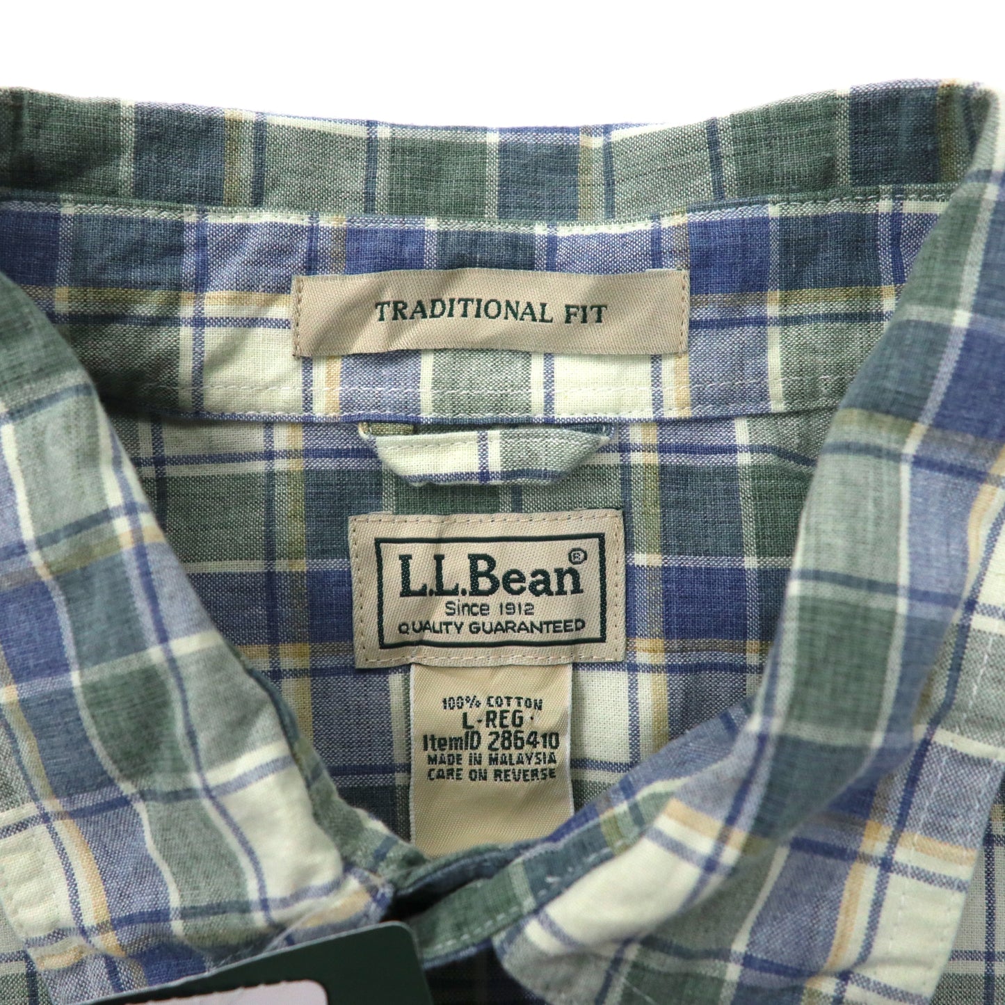 L.L.Bean サンウォッシュ キャンバス シャツ L ブルー チェック コットン TRADITIONAL FIT 286410 Sunwashd Cnvs Shirt 未使用品