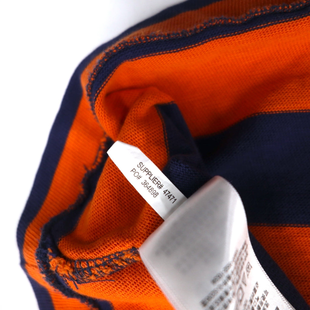 Polo by Ralph Lauren 90s Striped Rugby Shirt L Orange Navy CUSTOM FIT Small Pony Embroidery