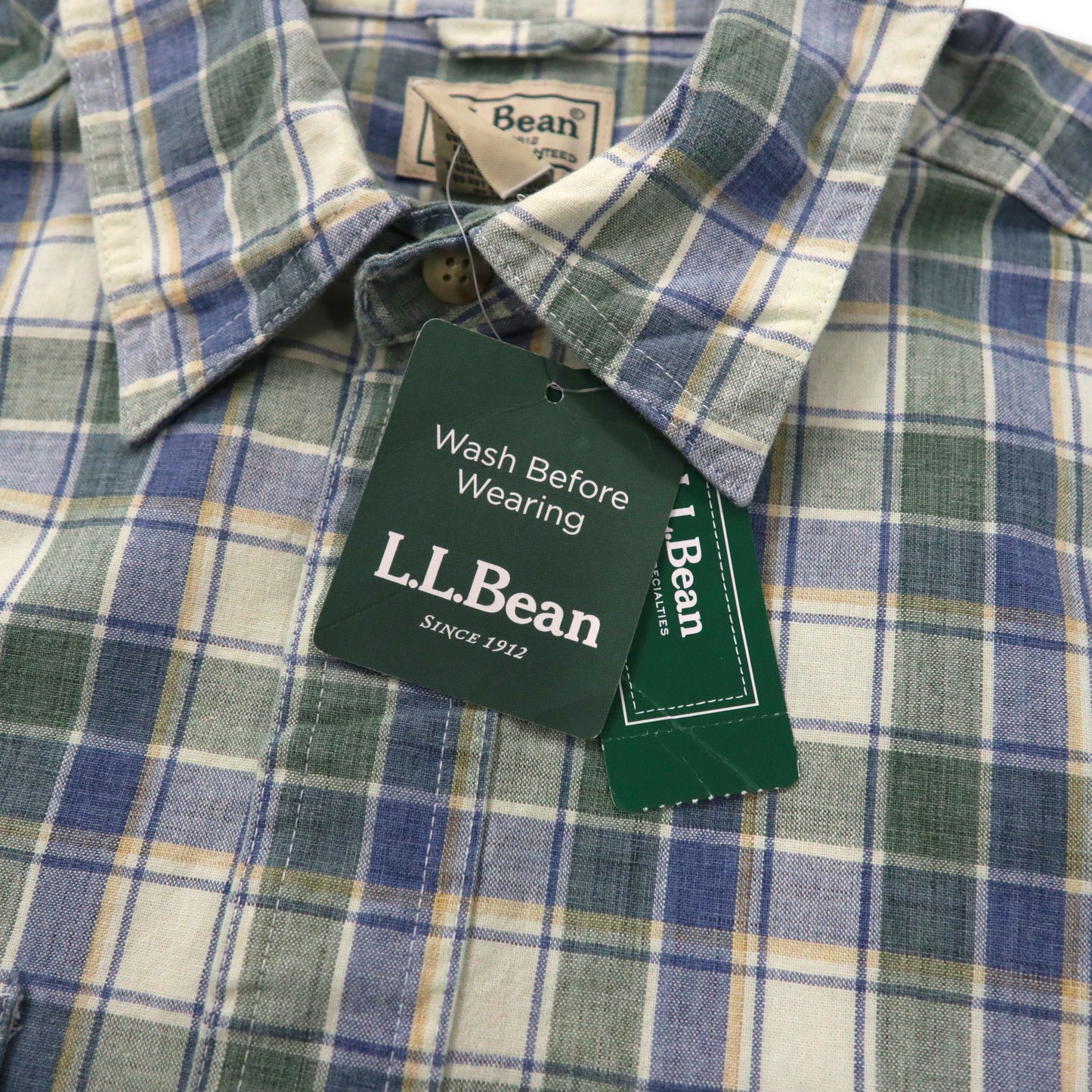 L.L.Bean サンウォッシュ キャンバス シャツ L ブルー チェック コットン TRADITIONAL FIT 286410 Sunwashd Cnvs Shirt 未使用品