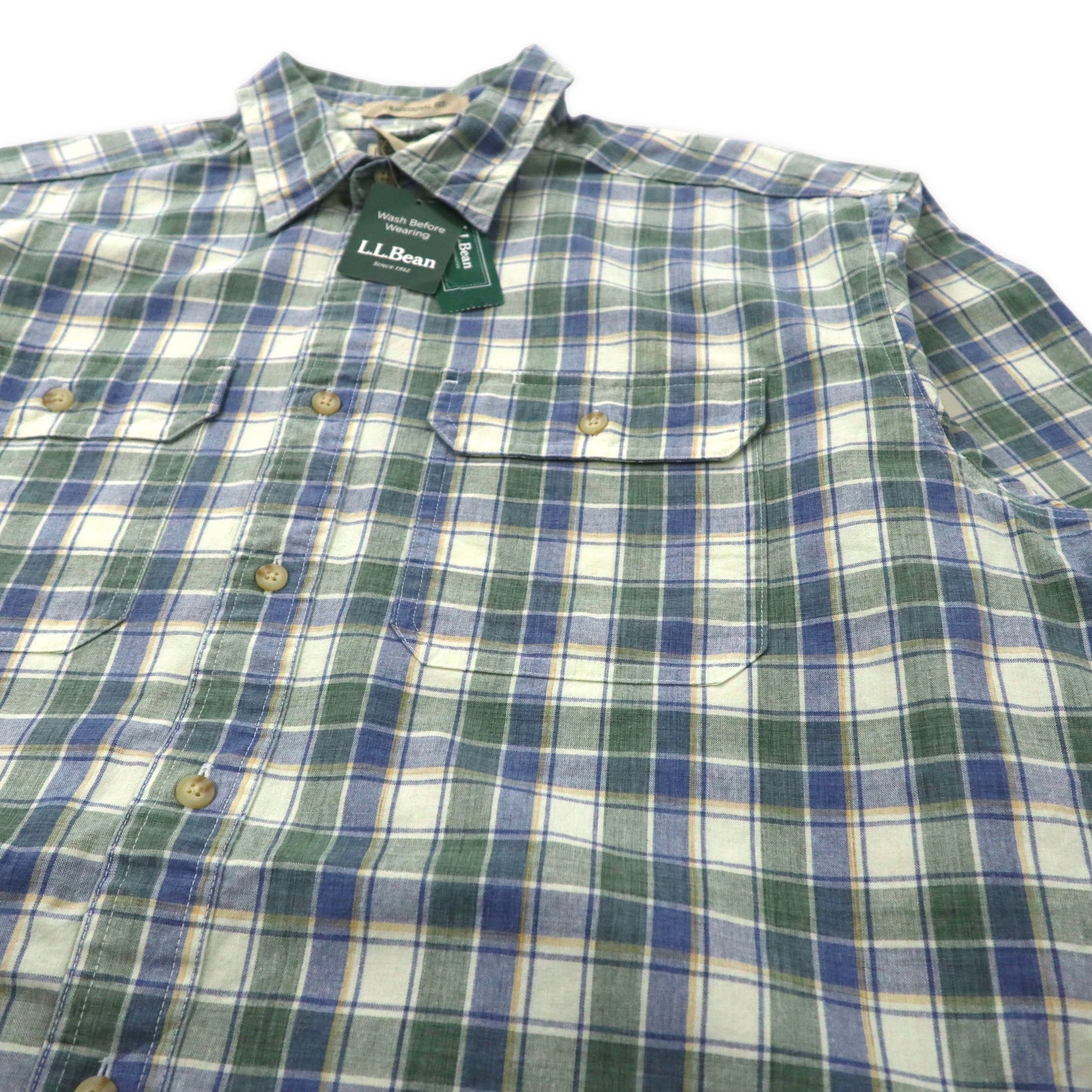 L.L.Bean サンウォッシュ キャンバス シャツ L ブルー チェック コットン TRADITIONAL FIT 286410 Sunwashd Cnvs Shirt 未使用品