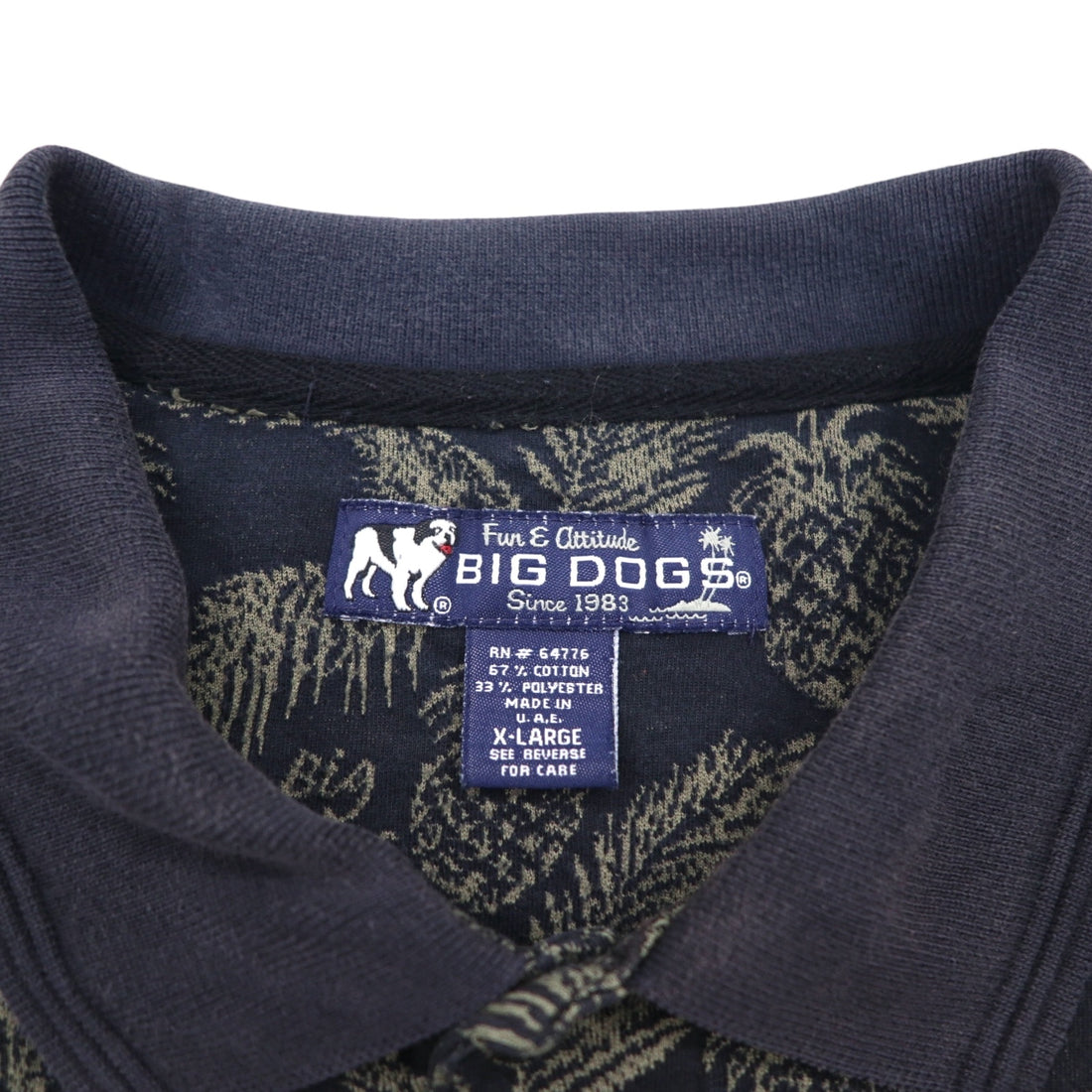 Vintage 90s Polo Shirt BIG DOGS 90s Polo Shirt XL Black All-over Pineapple Botanical Big Size