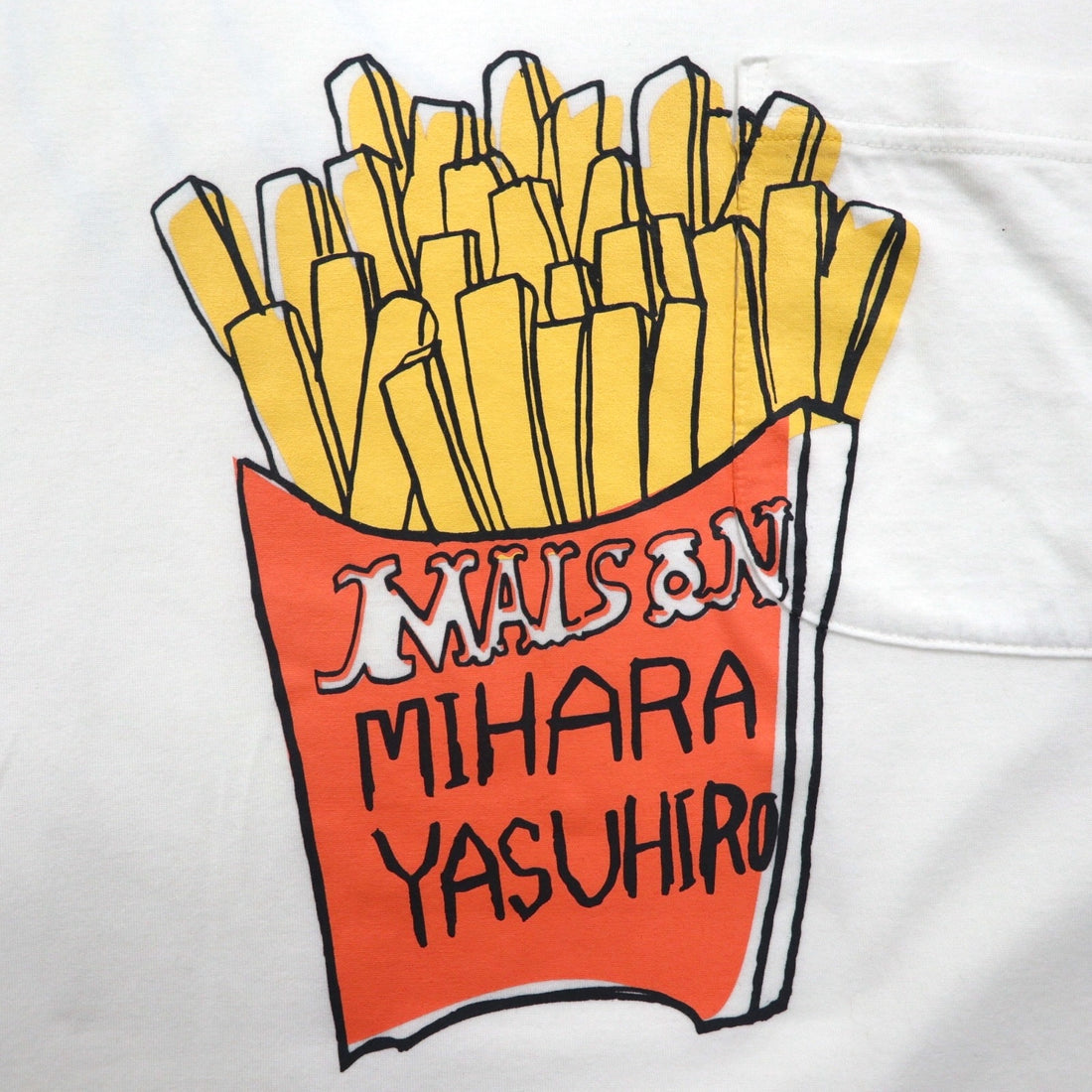 MAISON MIHARA YASUHIRO GONGON Pocket T-shirt with Foods Print, Potato Print, White, Size L, Made in Japan