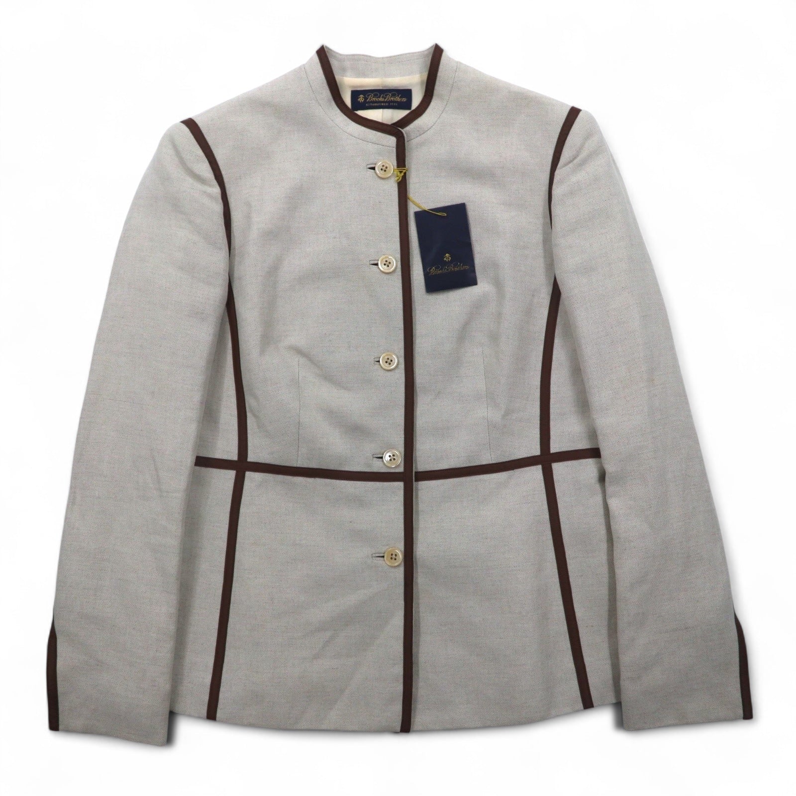 Brooks Brothers Mao collar Tyrolean jacket with piping, M, beige, linen blend, unused