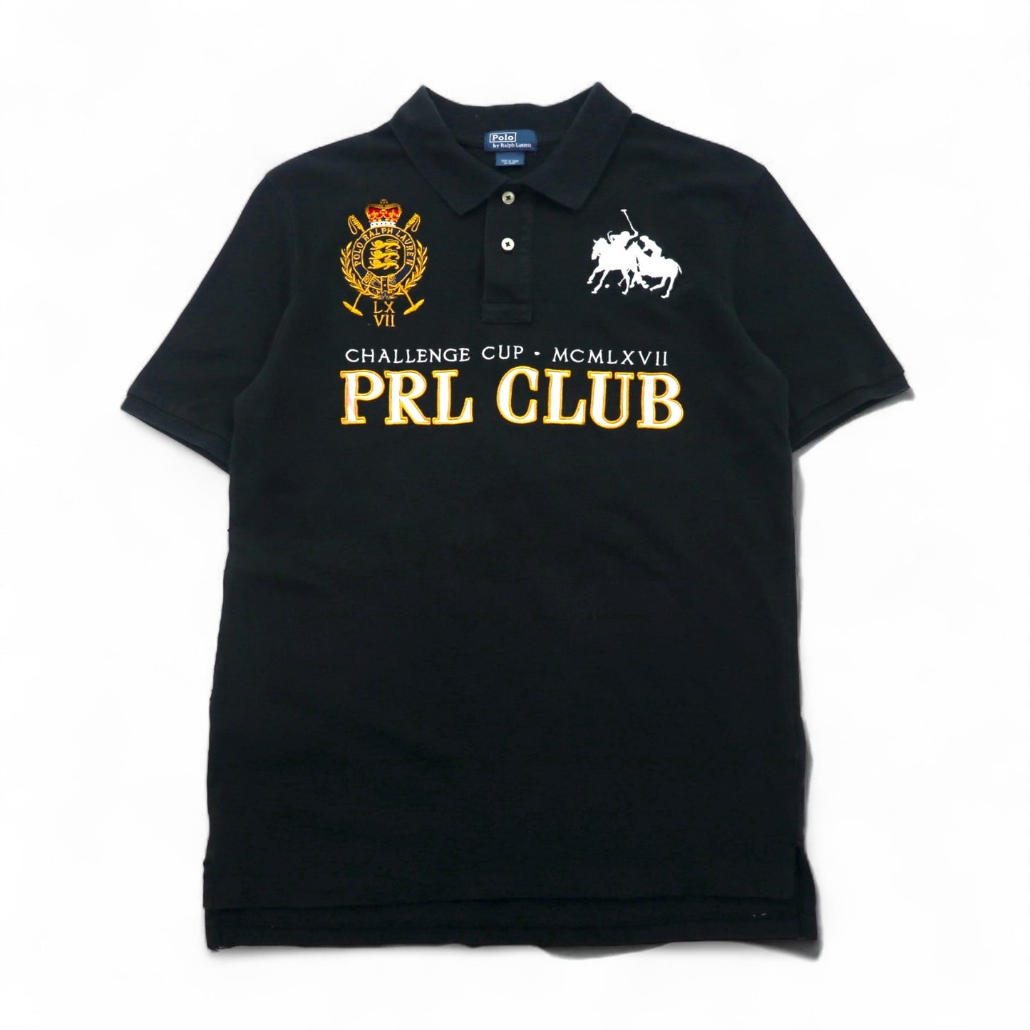 Polo by Ralph Lauren 90s PRL Club Embroidered Polo Shirt, Size M, Black, Pique, Double Pony Emblem