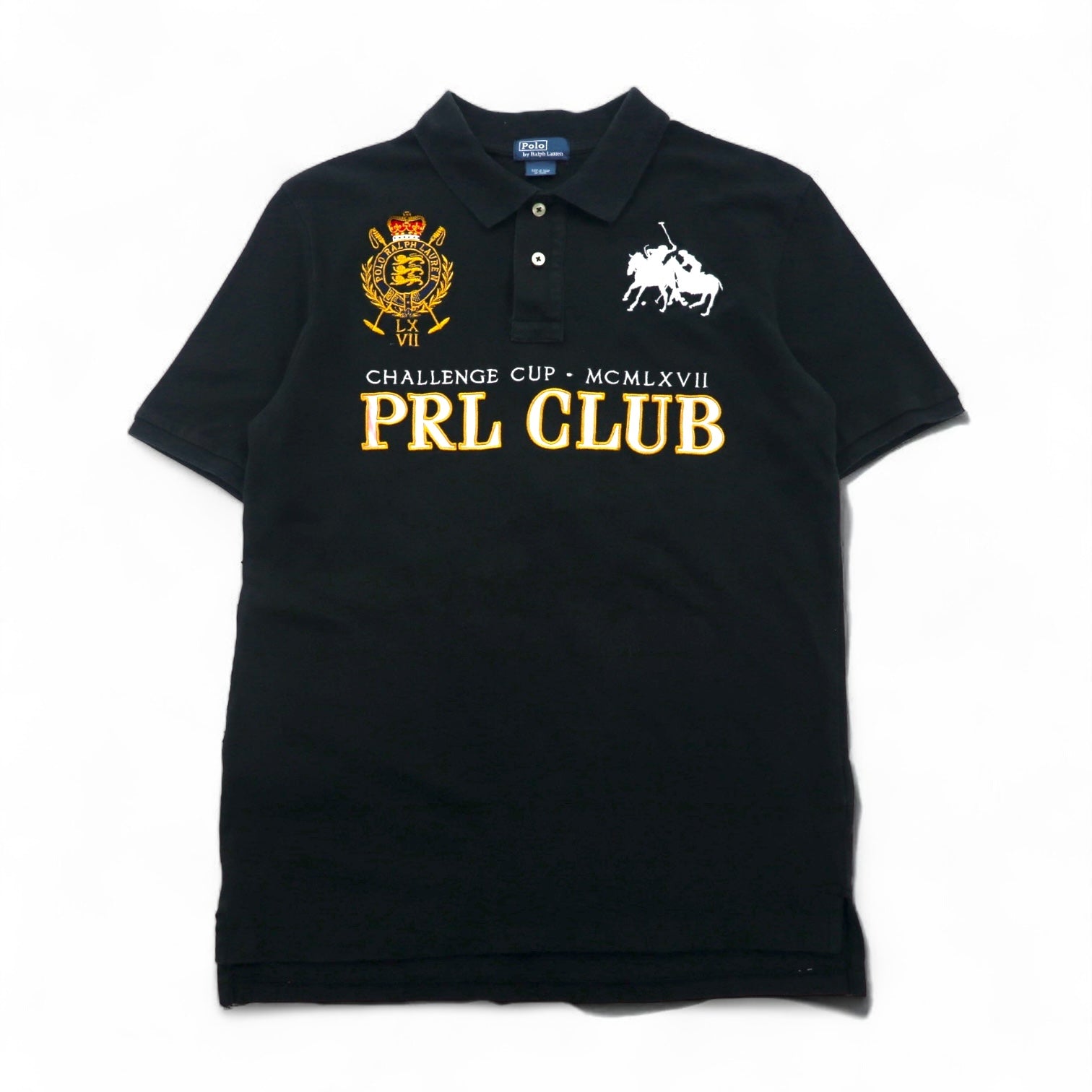 Polo by Ralph Lauren 90s PRL Club Embroidered Polo Shirt, Size M, Black, Pique, Double Pony Emblem