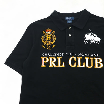Polo by Ralph Lauren 90s PRL Club Embroidered Polo Shirt, Size M, Black, Pique, Double Pony Emblem