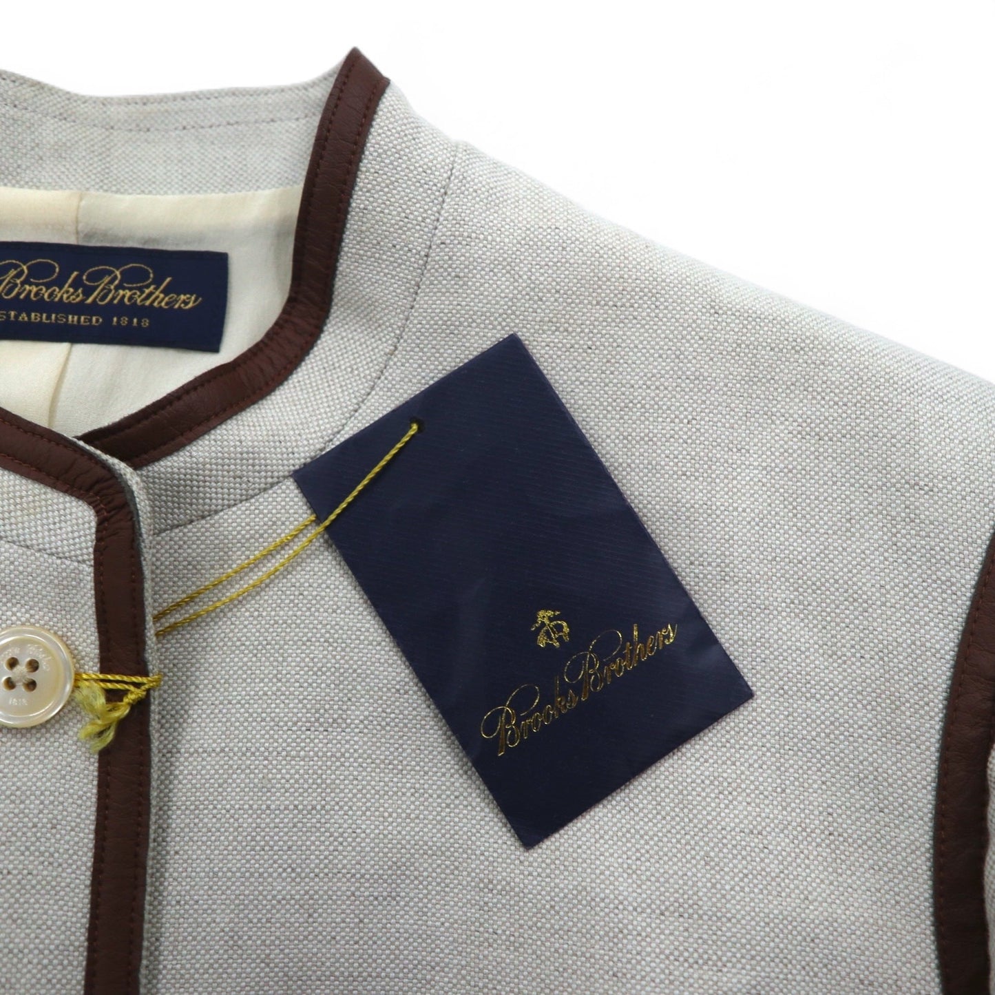 Brooks Brothers マオカラー チロリアンジャケット パイピングジャケット M ベージュ リネン混 未使用品