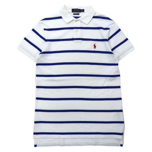 日本然リトテ-古着オンライン-POLO RALPH LAUREN ボーダー ポロシャツ 170 ホワイト ブルー コットン スモールポニー刺繍 CUSTOM FIT-POLO RALPH LAUREN STRIPED Polo Shirt 170 White Blue Cotton Small Pony Embroidery Custom Fit