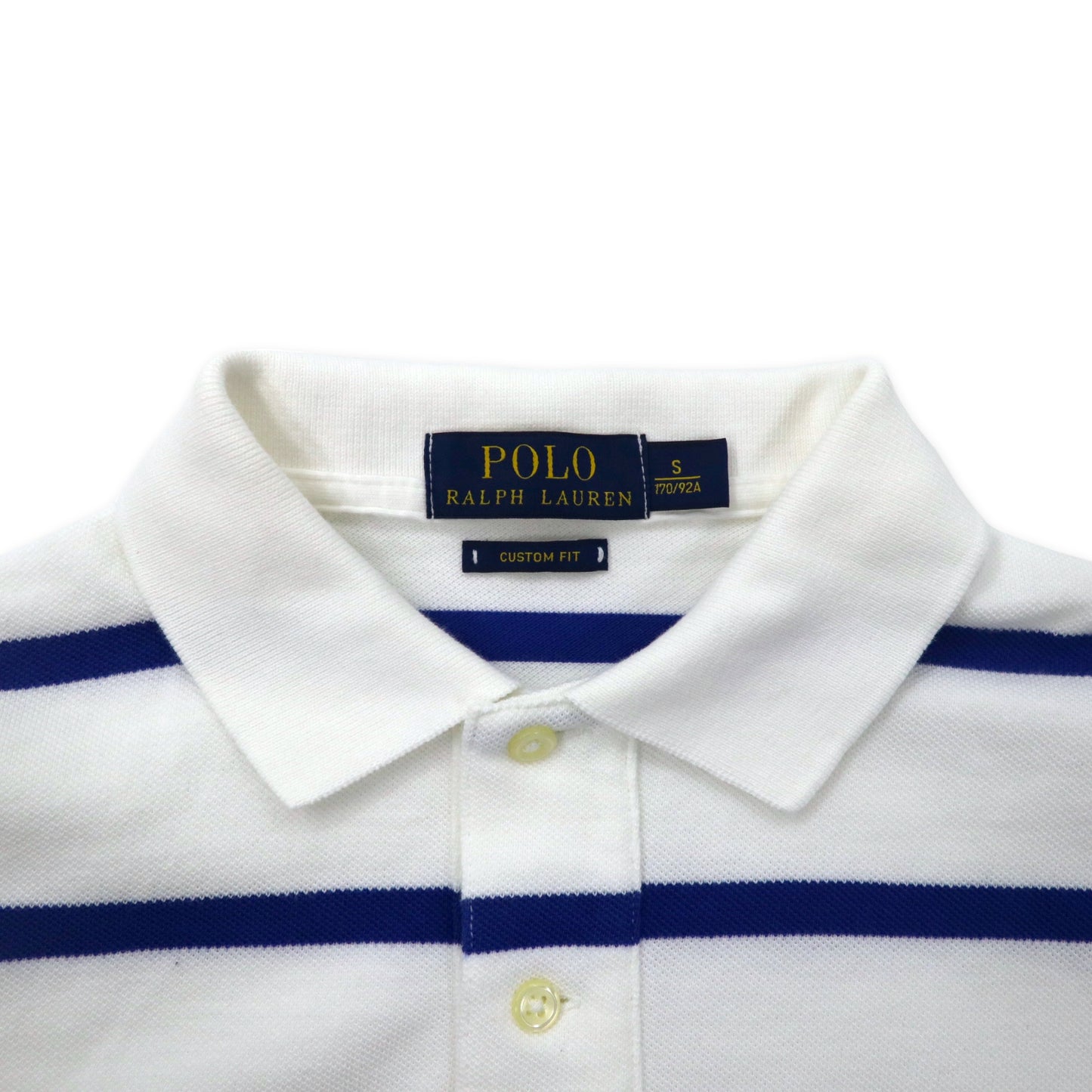 POLO RALPH LAUREN ボーダー ポロシャツ 170 ホワイト ブルー コットン スモールポニー刺繍 CUSTOM FIT