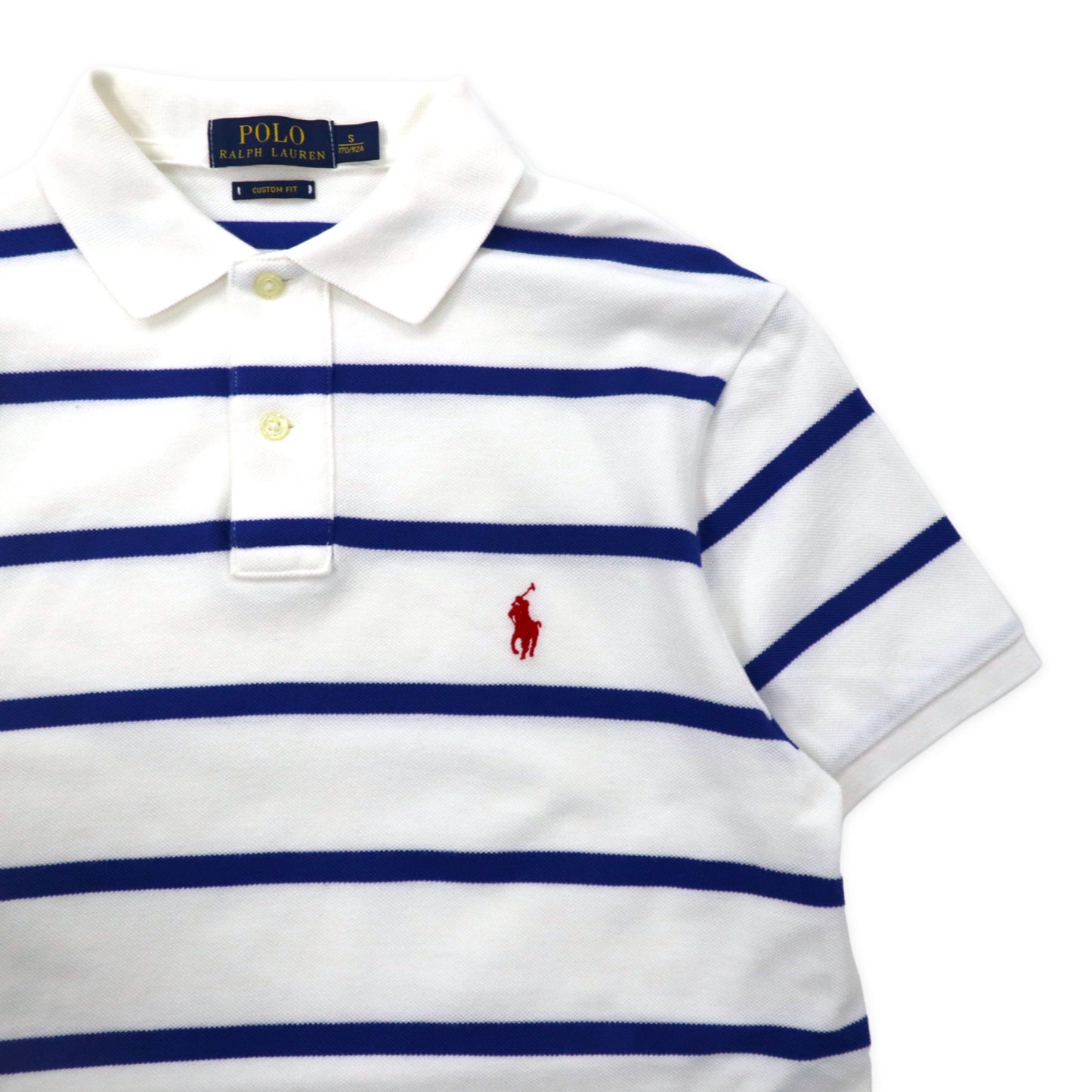POLO RALPH LAUREN ボーダー ポロシャツ 170 ホワイト ブルー コットン スモールポニー刺繍 CUSTOM FIT