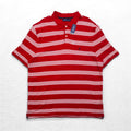 NAUTICA Big Size Striped Polo Shirt 3XL Red Cotton Pique One Point Logo Embroidery Unused