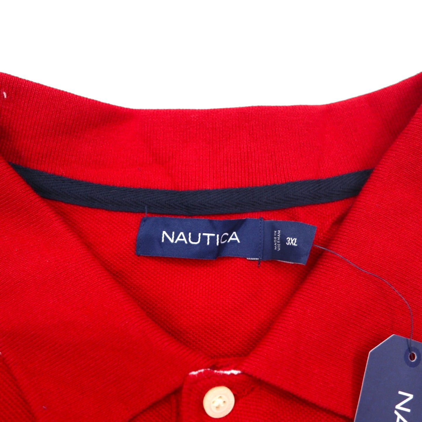 NAUTICA Big Size Striped Polo Shirt 3XL Red Cotton Pique One Point Logo Embroidery Unused