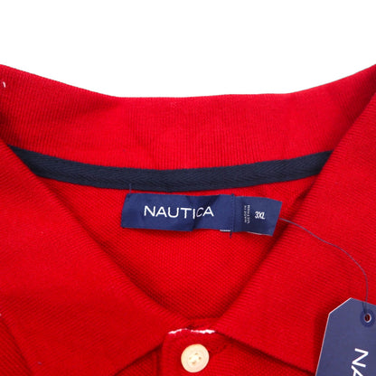 NAUTICA Big Size Striped Polo Shirt 3XL Red Cotton Pique One Point Logo Embroidery Unused