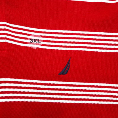 NAUTICA Big Size Striped Polo Shirt 3XL Red Cotton Pique One Point Logo Embroidery Unused