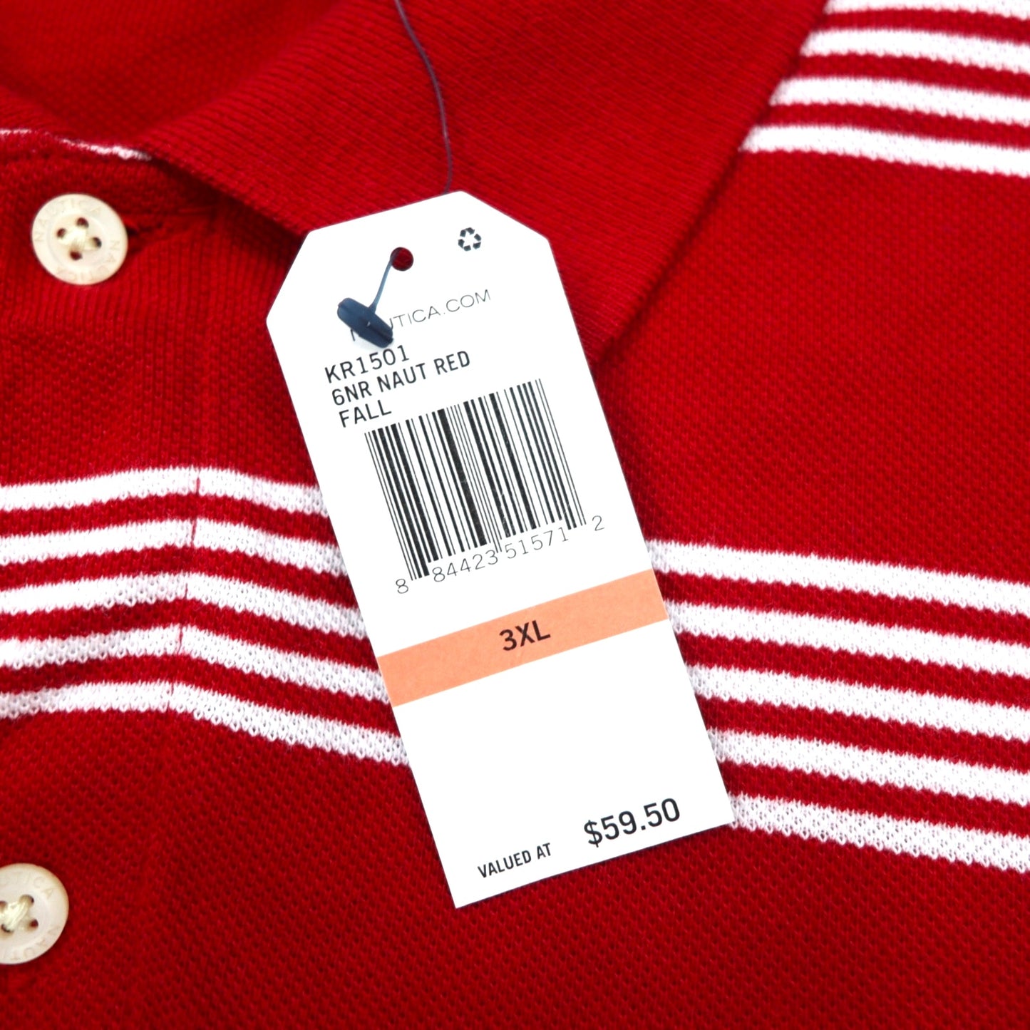 NAUTICA Big Size Striped Polo Shirt 3XL Red Cotton Pique One Point Logo Embroidery Unused