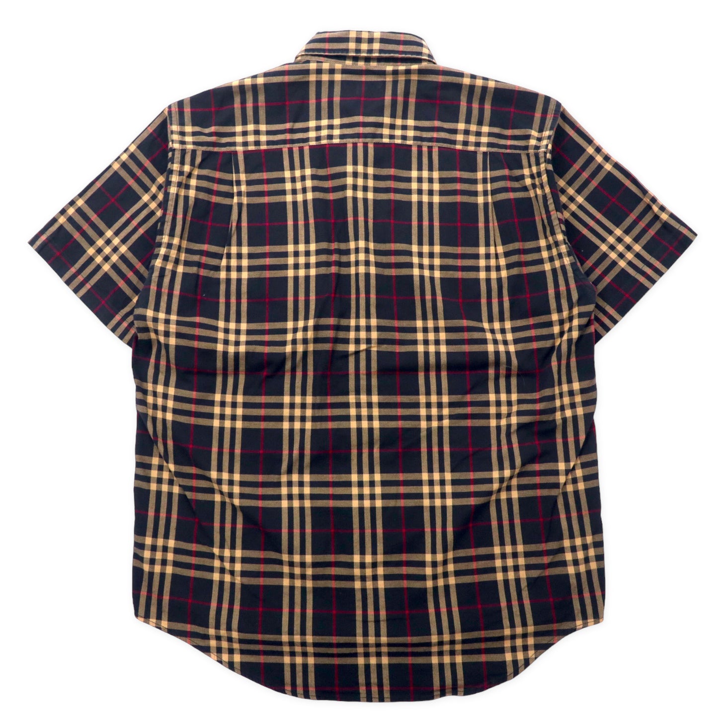BURBERRY ノバチェック 半袖 ボタンダウンシャツ L ブラック コットン ワンポイントロゴ刺繍
