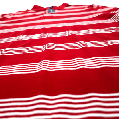 NAUTICA Big Size Striped Polo Shirt 3XL Red Cotton Pique One Point Logo Embroidery Unused