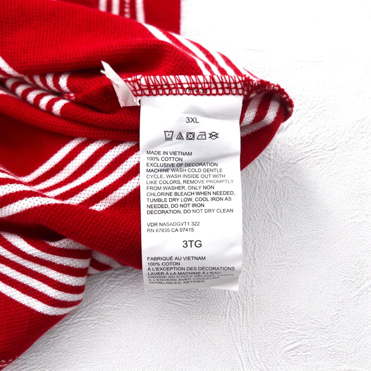 NAUTICA Big Size Striped Polo Shirt 3XL Red Cotton Pique One Point Logo Embroidery Unused