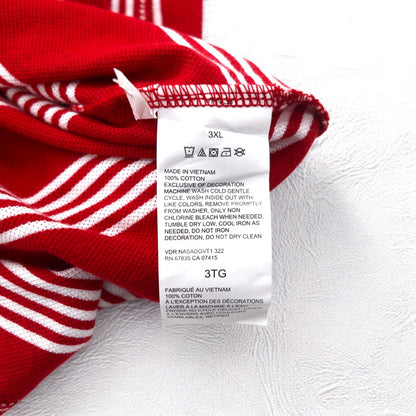 NAUTICA Big Size Striped Polo Shirt 3XL Red Cotton Pique One Point Logo Embroidery Unused