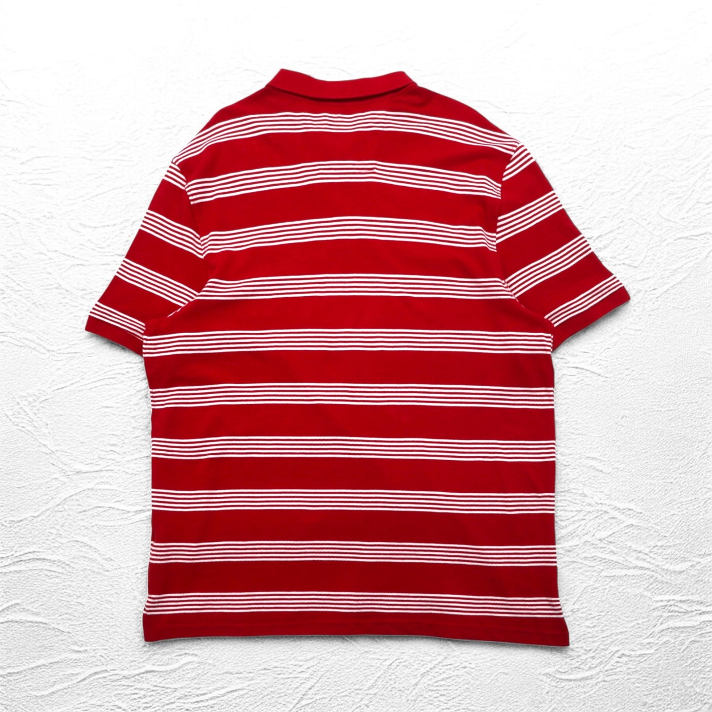 NAUTICA Big Size Striped Polo Shirt 3XL Red Cotton Pique One Point Logo Embroidery Unused
