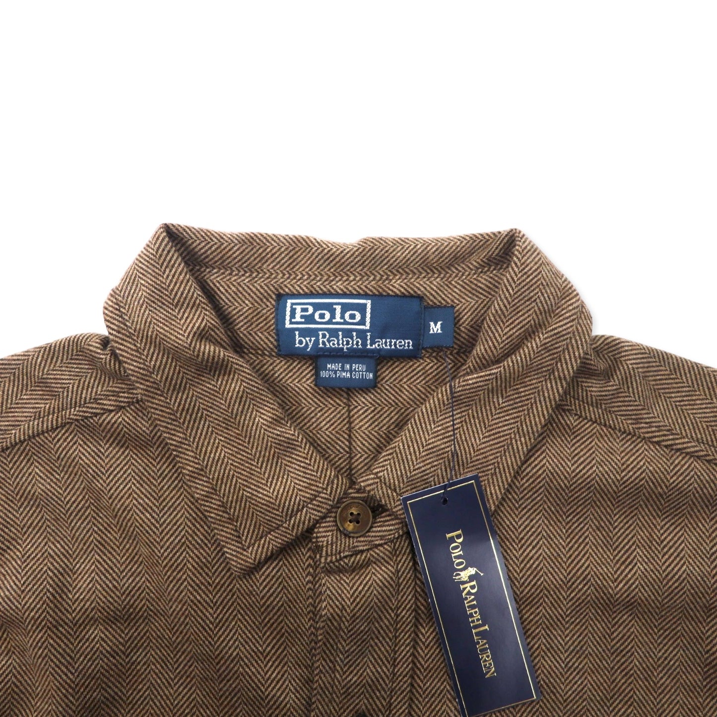 POLO BY RALPH LAUREN Pima Cotton Herringbone Shirt M Brown Peru 