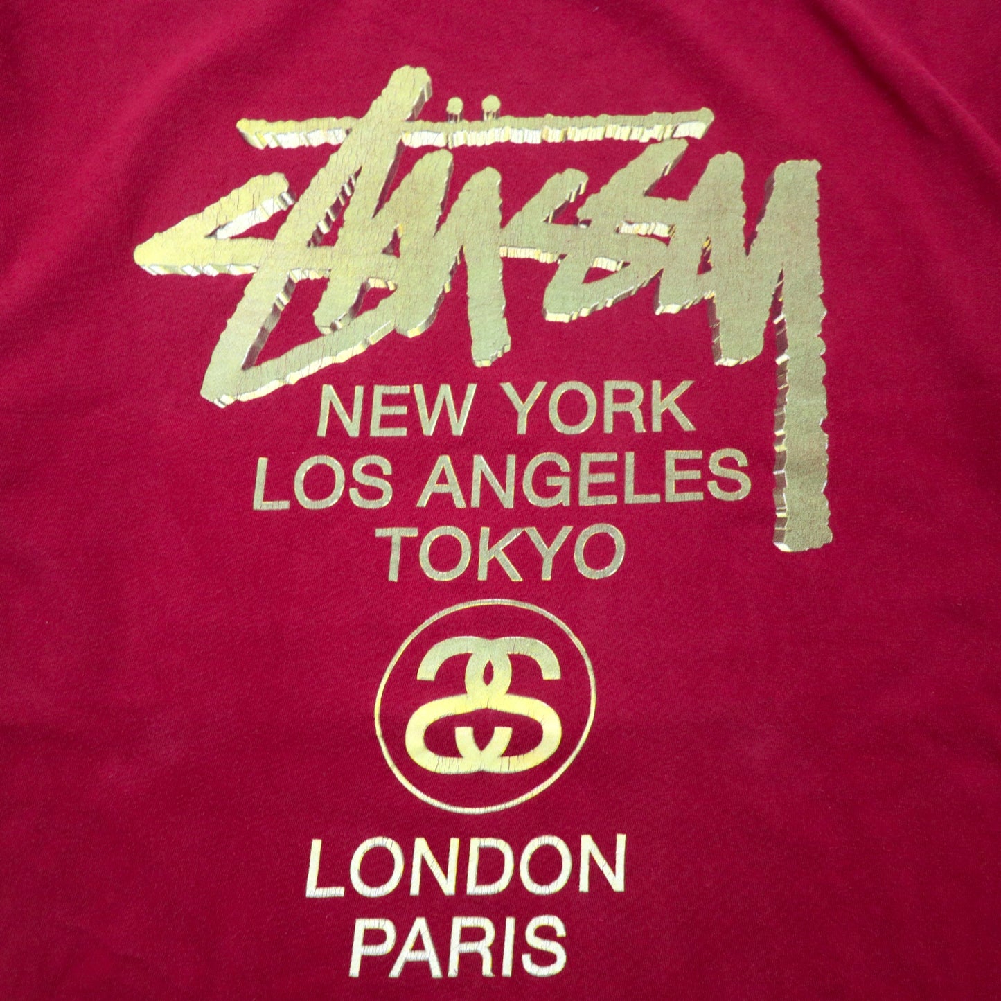 stussy ワールドツアーTシャツ L レッド コットン 両面プリント ストックロゴ シャネルロゴ メキシコ製