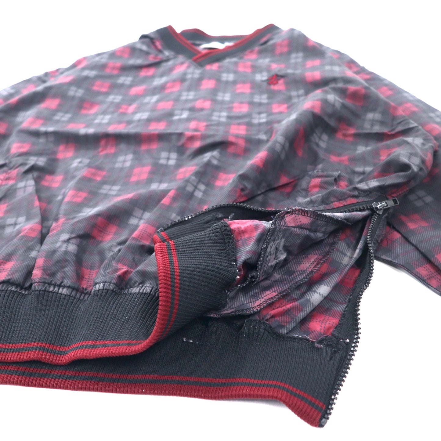 JERZEES 90年代 ピステ プルオーバー ナイロンジャケット XL ブラック タータンチェック ワンポイントロゴ刺繍