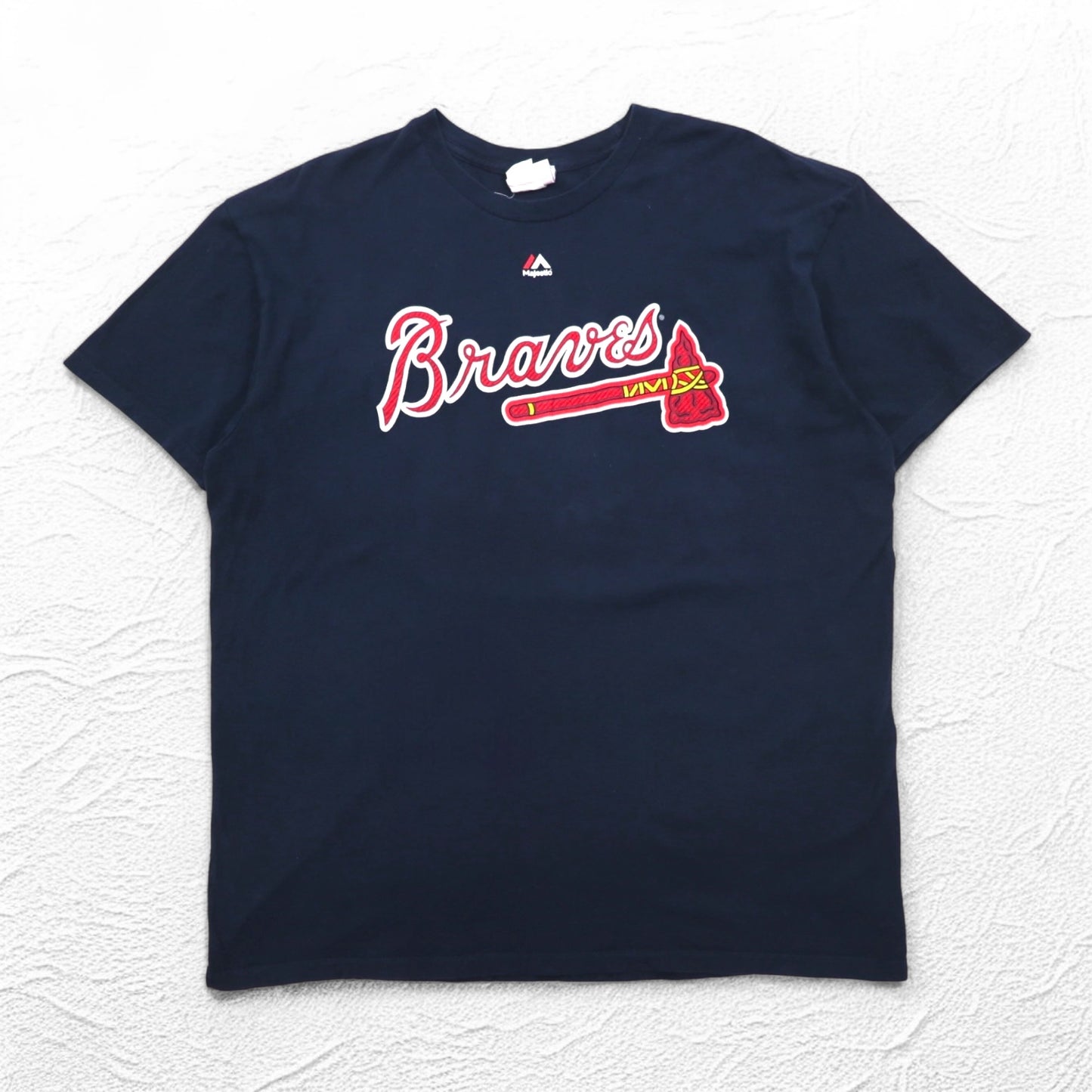 Majestic 90年代 ベースボール プリント Tシャツ 2XL ネイビー MLB Braves ナンバリング メキシコ製