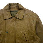 80s France Vintage Belted Leather Jacket, XL, grained leather coat with hidden placket and belt, made in France by McDouglas PARIS