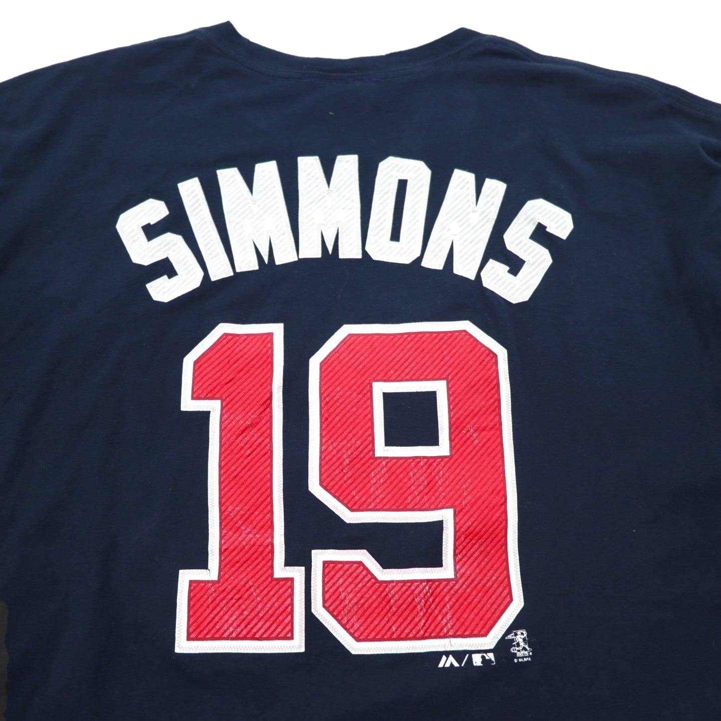 Majestic 90年代 ベースボール プリント Tシャツ 2XL ネイビー MLB Braves ナンバリング メキシコ製