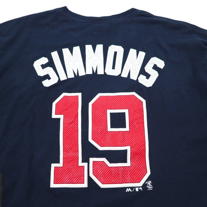 Majestic 90年代 ベースボール プリント Tシャツ 2XL ネイビー MLB Braves ナンバリング メキシコ製