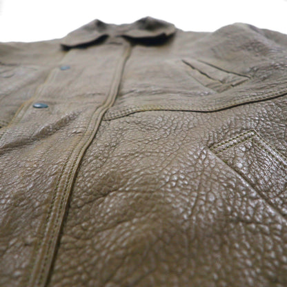 80s France Vintage Belted Leather Jacket シボ革 レザーコート XL 比翼 ベルト付き 80年代 フランス製 McDouglas PARIS