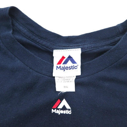 Majestic 90年代 ベースボール プリント Tシャツ 2XL ネイビー MLB Braves ナンバリング メキシコ製