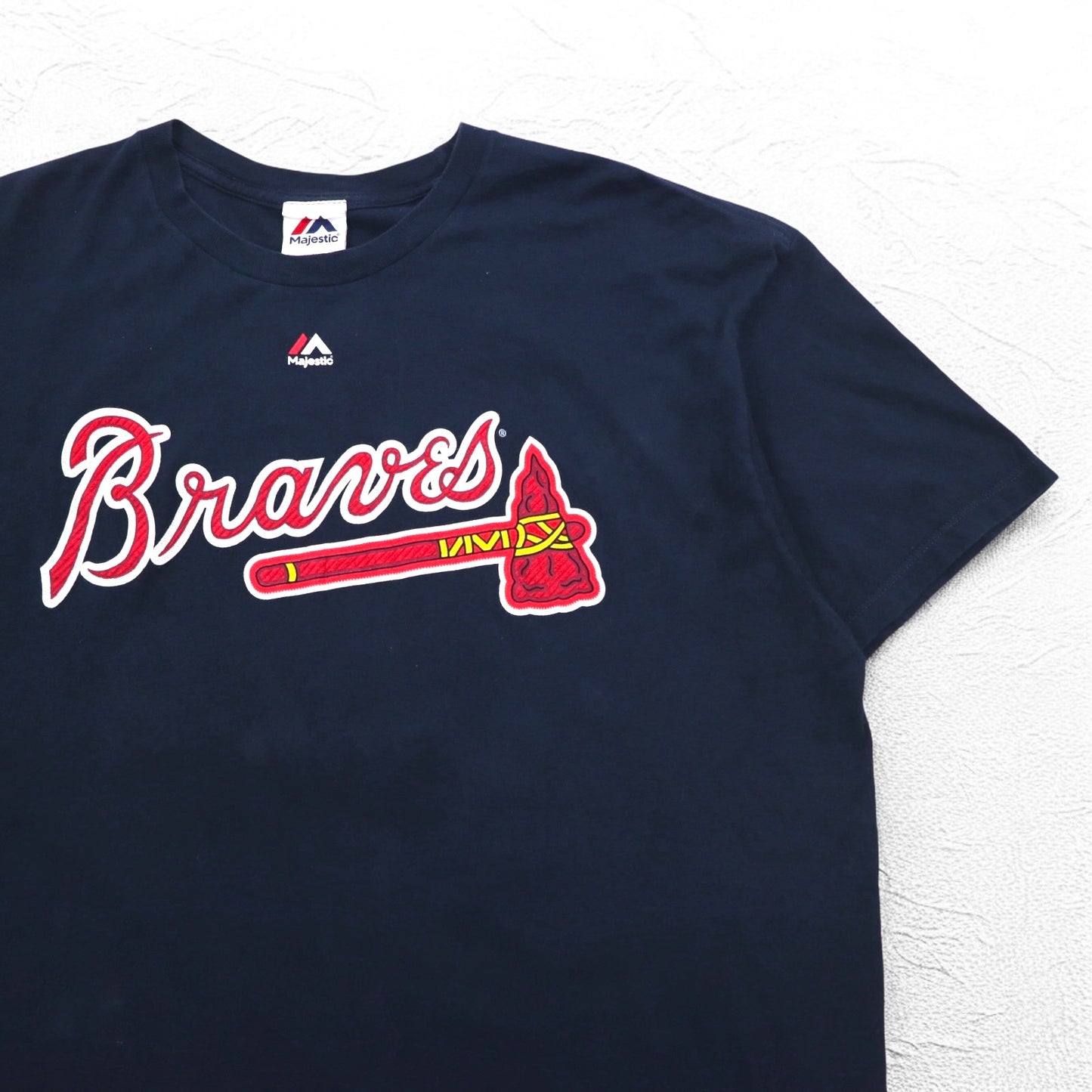 Majestic 90年代 ベースボール プリント Tシャツ 2XL ネイビー MLB Braves ナンバリング メキシコ製