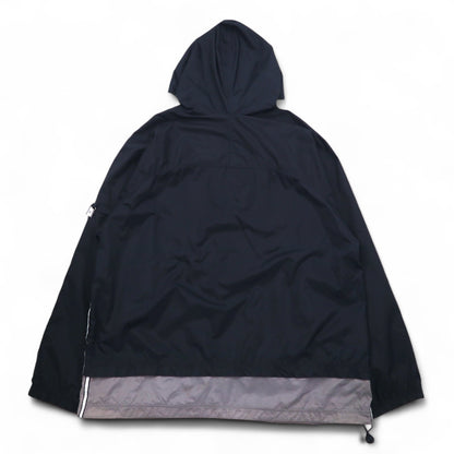 STARTER Layered Anorak Parka Half Zip Nylon Jacket L Black One Point Logo Embroidery